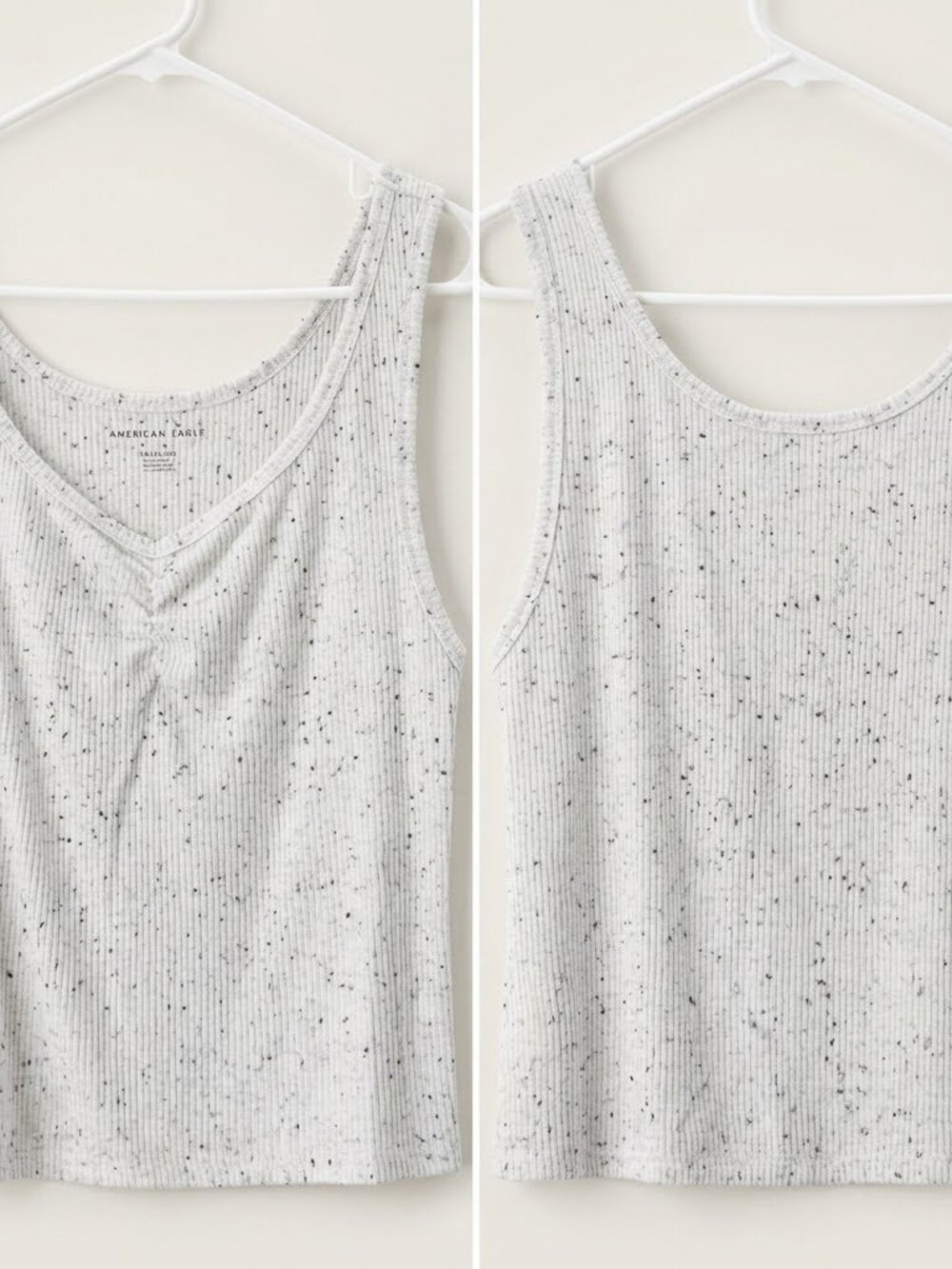American Eagle White Cropped Cinch-Front Ribbed Tank Top